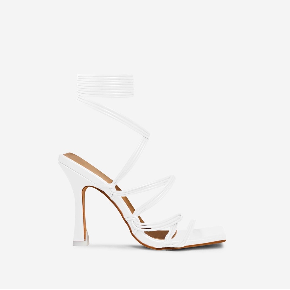 US size 11 white strappy heels